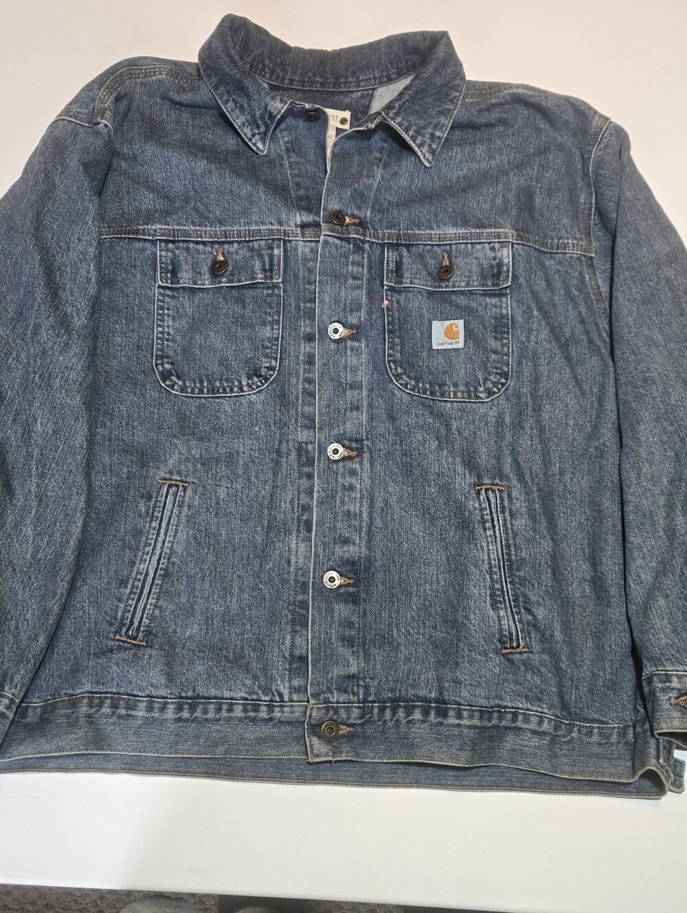 Carhartt Vintage Men's Denim Jacket 3XL Blue Button Closure Logo Accents Pockets